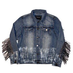 Reasons Denim Cowgirl Jacket - M - Rhinestone Tassel Paint Splatter Streetwear